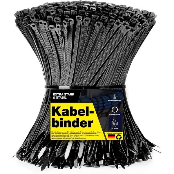 TK Gruppe Kabelbinder 100 Kabelbinder aus Nylon, schwarz, Länge nach Wahl (100er Set) diverse Längen