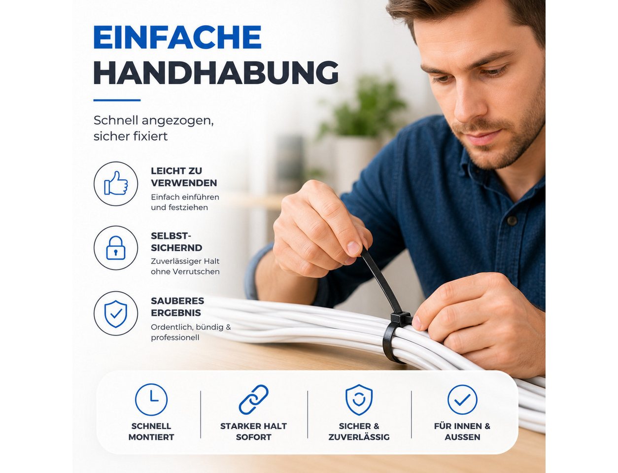 TK Gruppe Kabelbinder 100 Kabelbinder aus Nylon, schwarz, Länge nach Wahl (100er Set) diverse Längen – Bild 2 von 5
