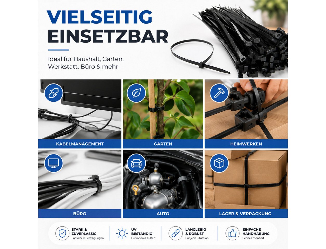 TK Gruppe Kabelbinder 100 Kabelbinder aus Nylon, schwarz, Länge nach Wahl (100er Set) diverse Längen – Bild 4 von 5