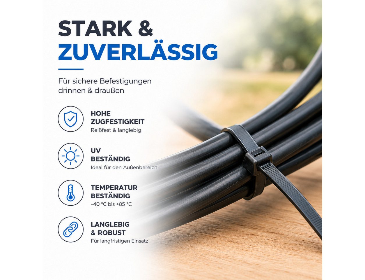 TK Gruppe Kabelbinder 100 Kabelbinder aus Nylon, schwarz, Länge nach Wahl (100er Set) diverse Längen – Bild 5 von 5
