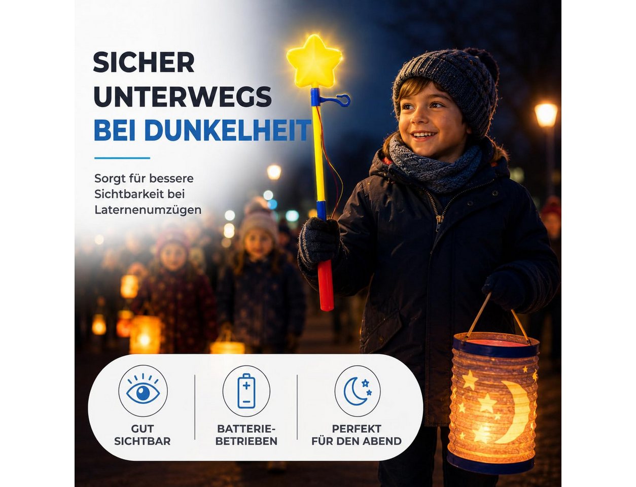 TK Gruppe LED Laterne Elektrischer Laternenstab mit leuchtendem Stern und Haken – Bild 2 von 5