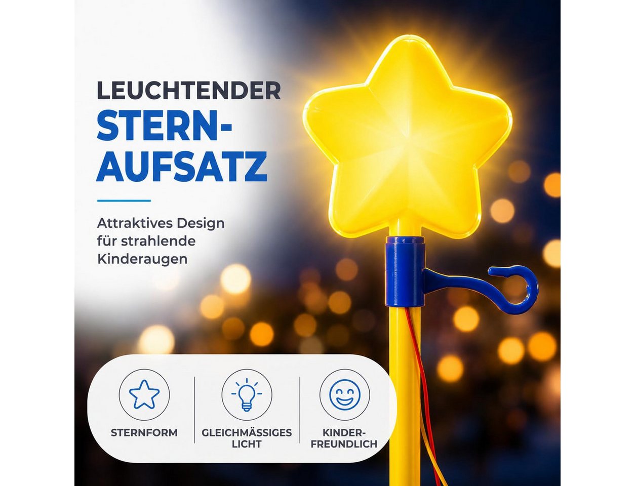 TK Gruppe LED Laterne Elektrischer Laternenstab mit leuchtendem Stern und Haken – Bild 4 von 5