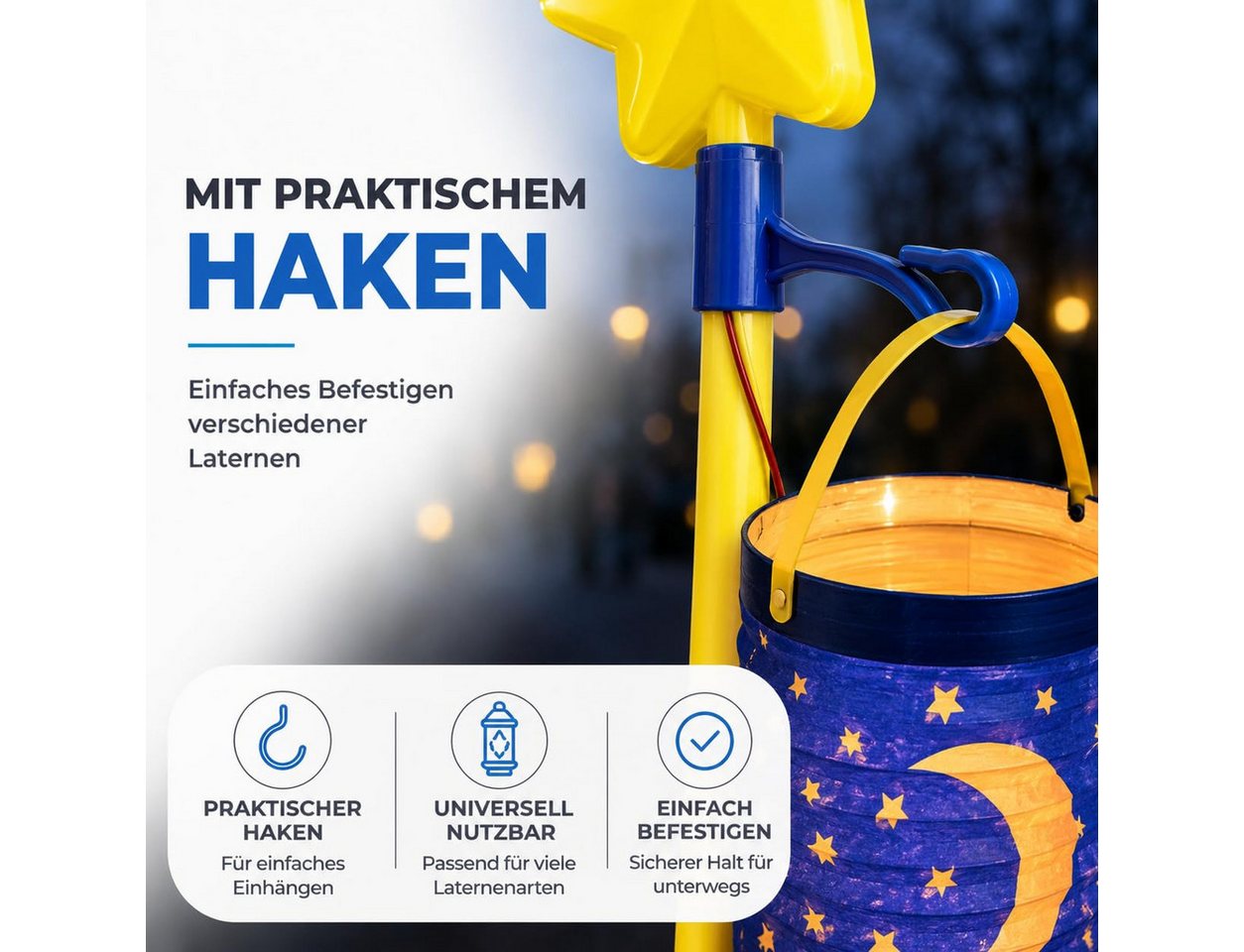 TK Gruppe LED Laterne Elektrischer Laternenstab mit leuchtendem Stern und Haken – Bild 5 von 5