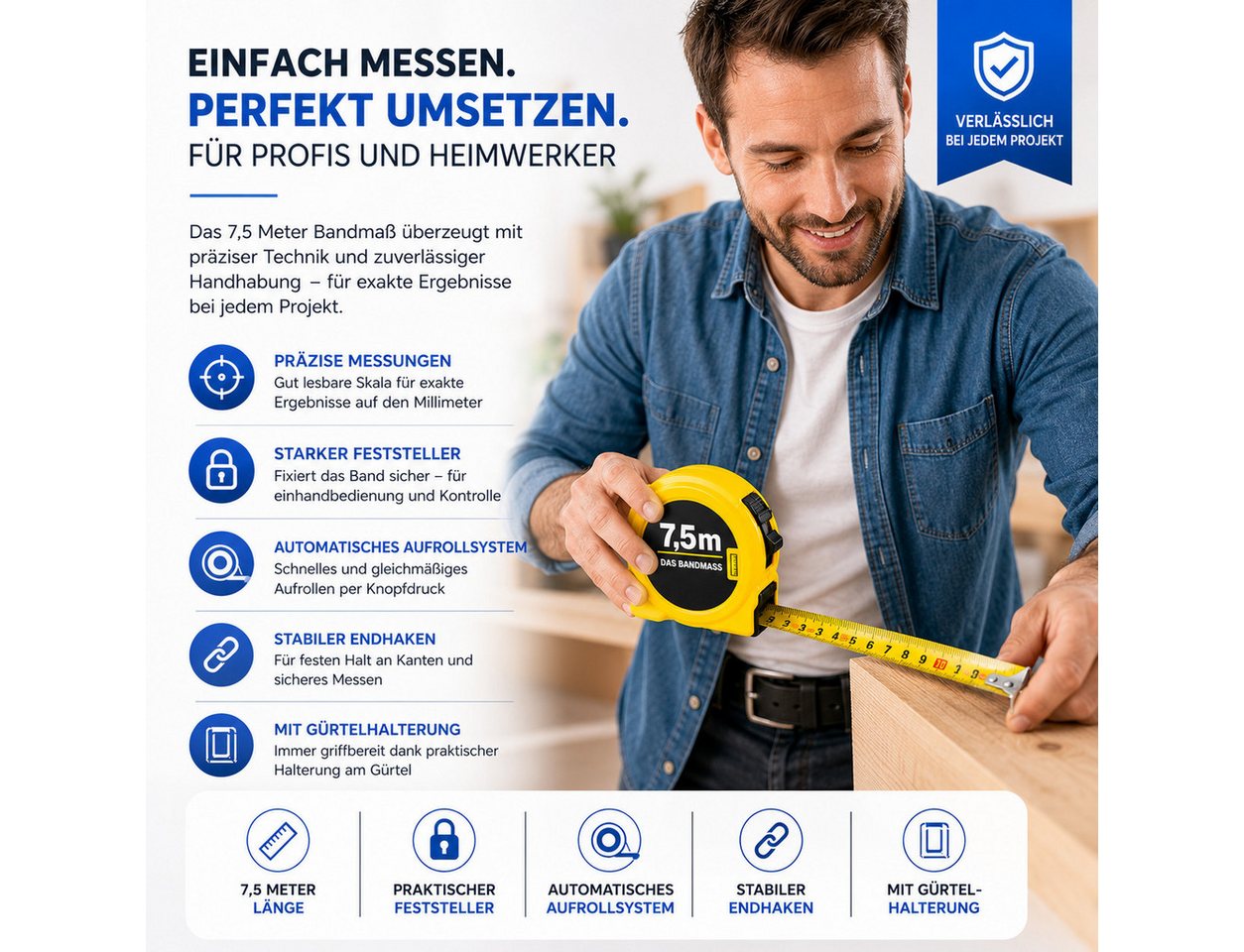 TK Gruppe Maßband Rollmaßband in 7,5 m, 10 m, 30 m oder 50 m Länge – Bild 2 von 5