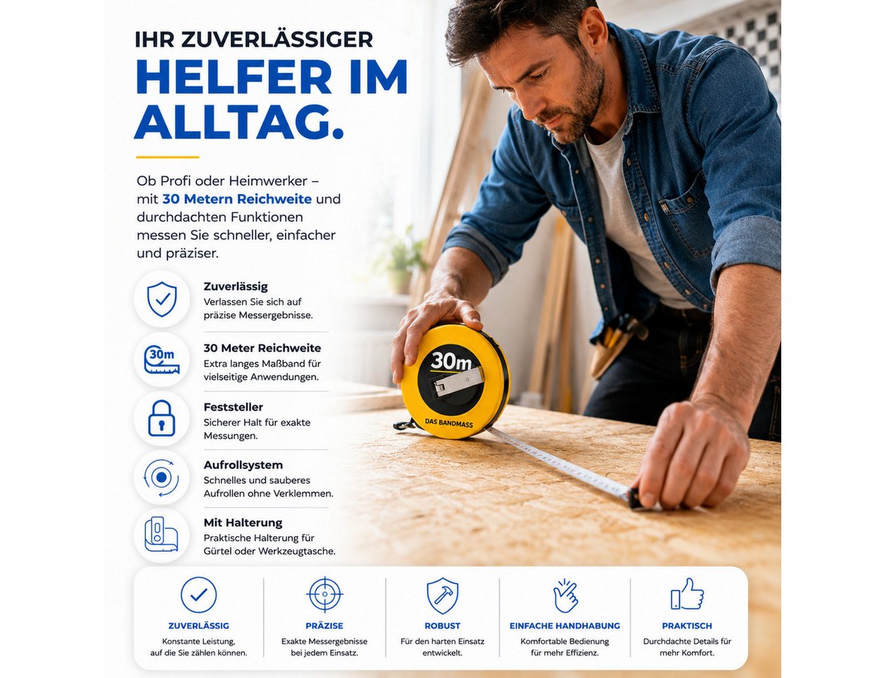 TK Gruppe Maßband Rollmaßband in 7,5 m, 10 m, 30 m oder 50 m Länge – Bild 2 von 5