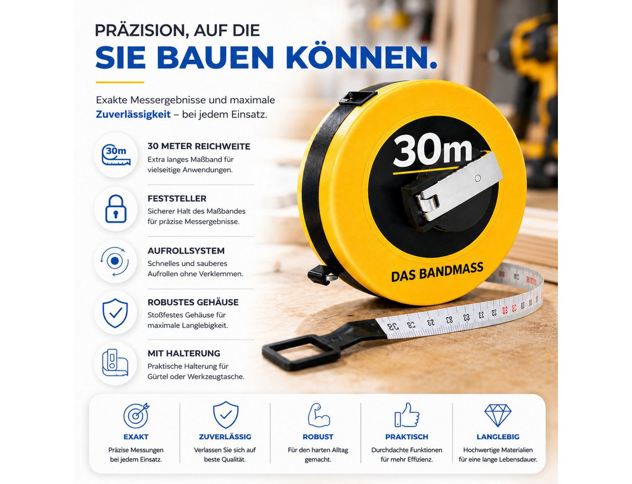 TK Gruppe Maßband Rollmaßband in 7,5 m, 10 m, 30 m oder 50 m Länge – Bild 5 von 5