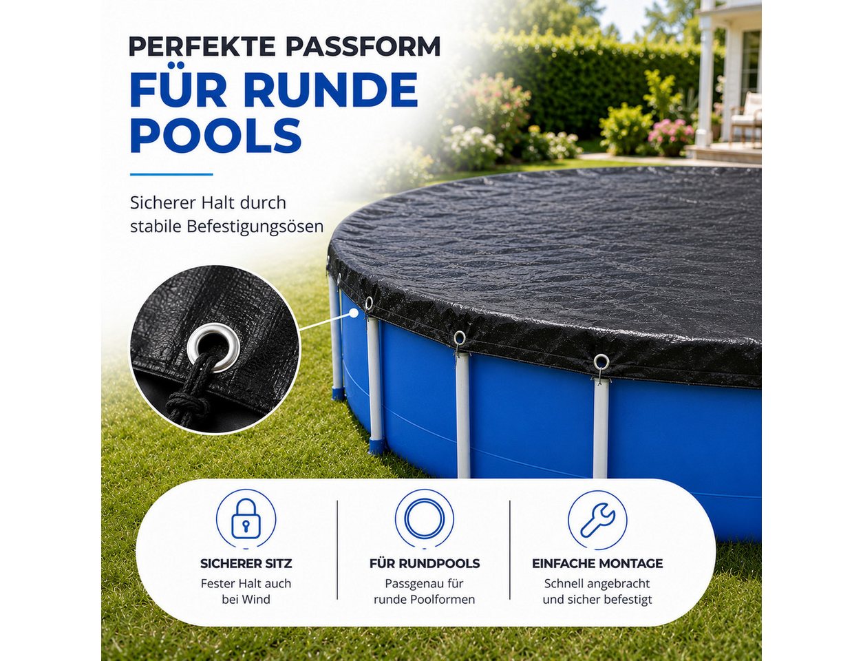 TK Gruppe Poolüberdachung Runde schwarze Poolplane aus beschichtetem PE-Gewebe, 200 g/m² – Bild 5 von 5
