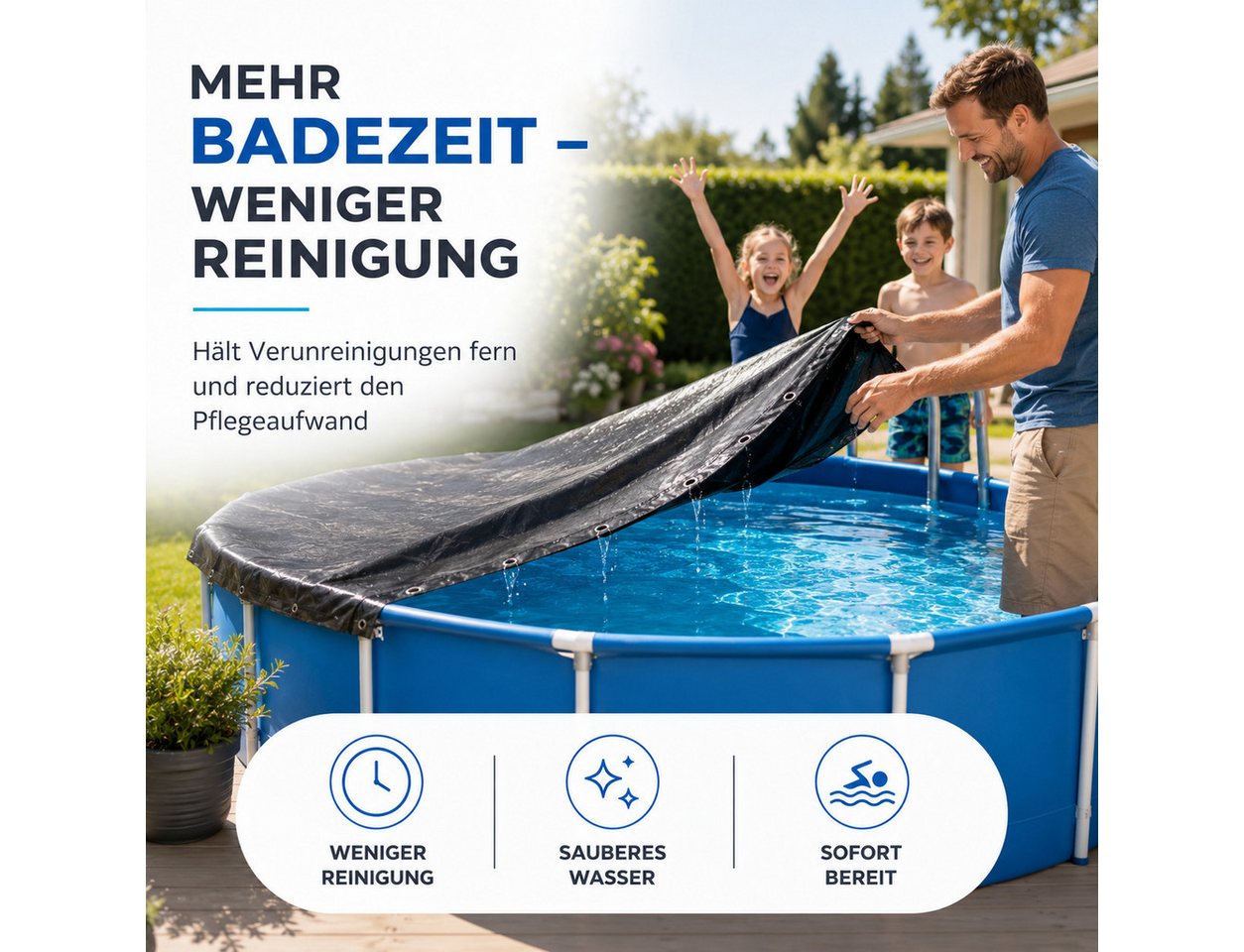 TK Gruppe Poolüberdachung Runde schwarze Poolplane aus beschichtetem PE-Gewebe, 200 g/m² – Bild 2 von 5