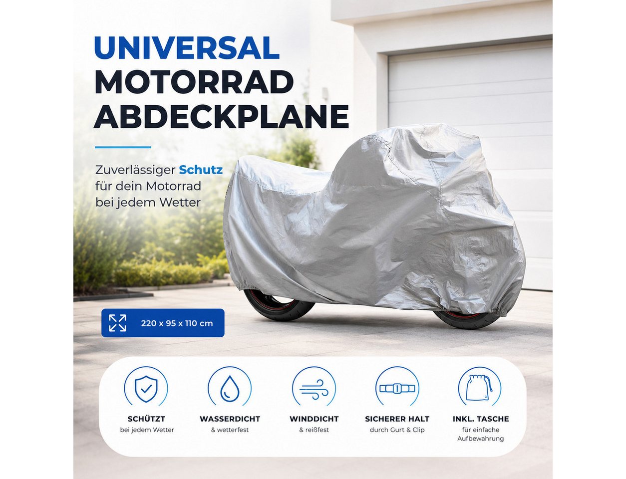 TK Gruppe Schutzplane Motorrad- und Rollerabdeckung, ca. 220 × 95 × 110 cm (Packung, 1-St., 1x Motorradplane), UV-Schutz – Bild 2 von 5