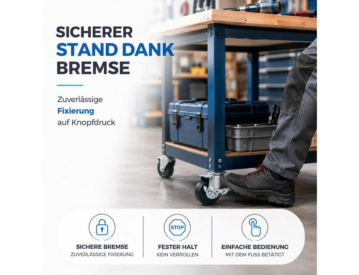 TK Gruppe Schwerlastrolle 4 Lenkrollen, davon 2 mit Bremse, Ø 5, 7,5 oder 10 cm, (4er Set), 4 Stück, zwei davon mit Bremsen – Bild 2 von 5