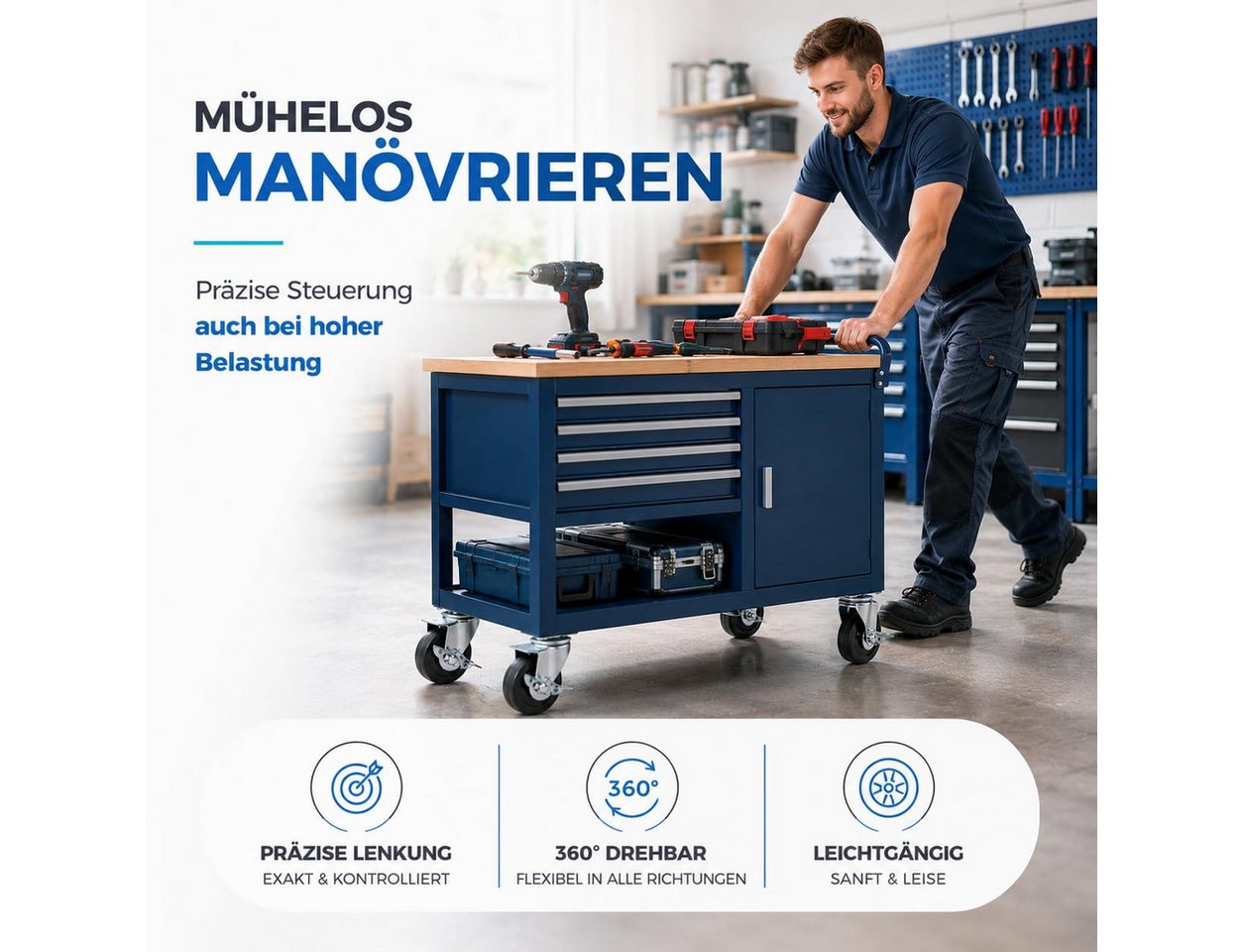 TK Gruppe Schwerlastrolle 4 Lenkrollen, davon 2 mit Bremse, Ø 5, 7,5 oder 10 cm, (4er Set), 4 Stück, zwei davon mit Bremsen – Bild 5 von 5
