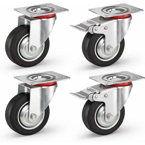 TK Gruppe Schwerlastrolle 4 Lenkrollen, davon 2 mit Bremse, Ø 5, 7,5 oder 10 cm, (4er Set), 4 Stück, zwei davon mit Bremsen