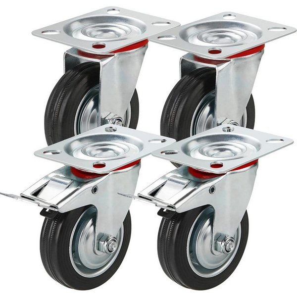 TK Gruppe Schwerlastrolle 4 Lenkrollen, davon 2 mit Bremse, Ø 5, 7,5 oder 10 cm, (4er Set), 4 Stück, zwei davon mit Bremsen