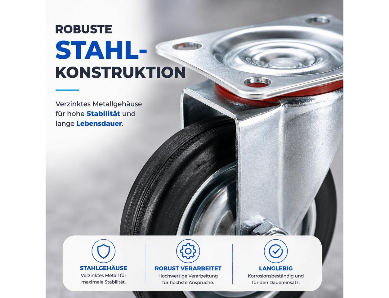 TK Gruppe Schwerlastrolle 4 Lenkrollen, davon 2 mit Bremse, Ø 5, 7,5 oder 10 cm, (4er Set), 4 Stück, zwei davon mit Bremsen – Bild 2 von 5