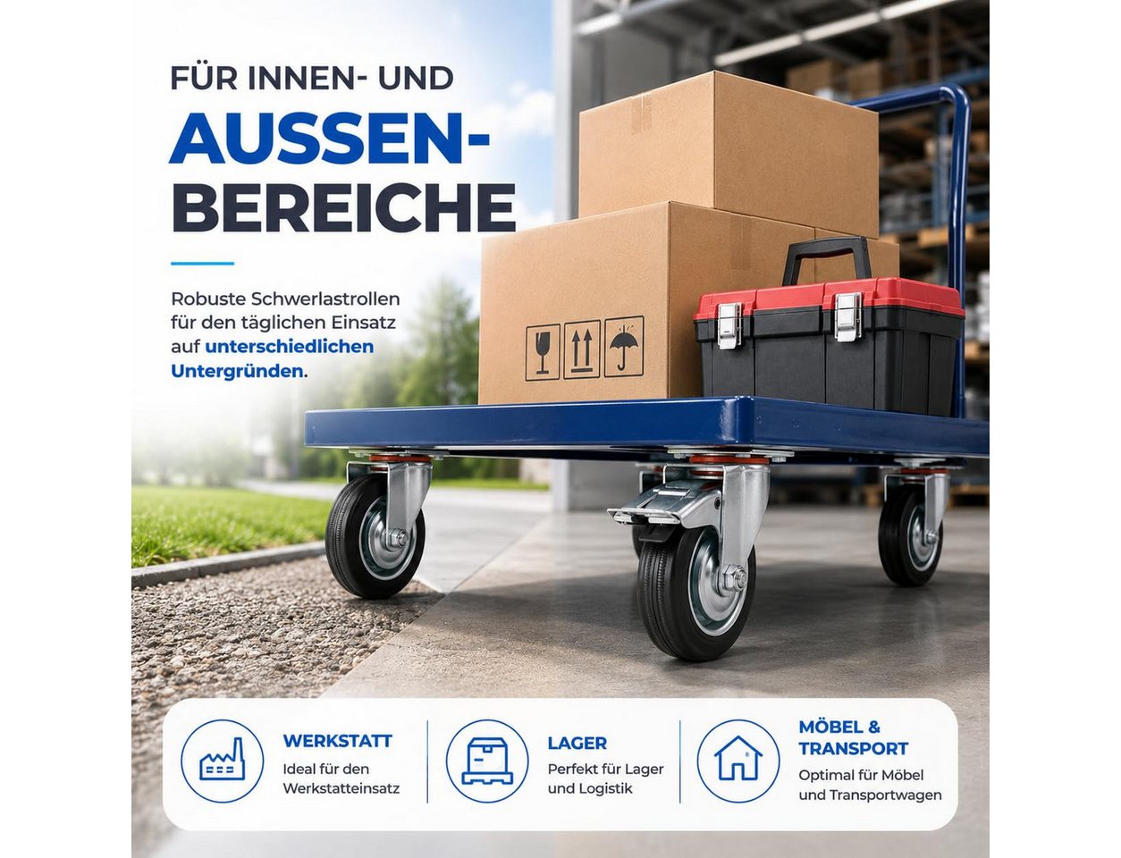 TK Gruppe Schwerlastrolle 4 Lenkrollen, davon 2 mit Bremse, Ø 5, 7,5 oder 10 cm, (4er Set), 4 Stück, zwei davon mit Bremsen – Bild 5 von 5