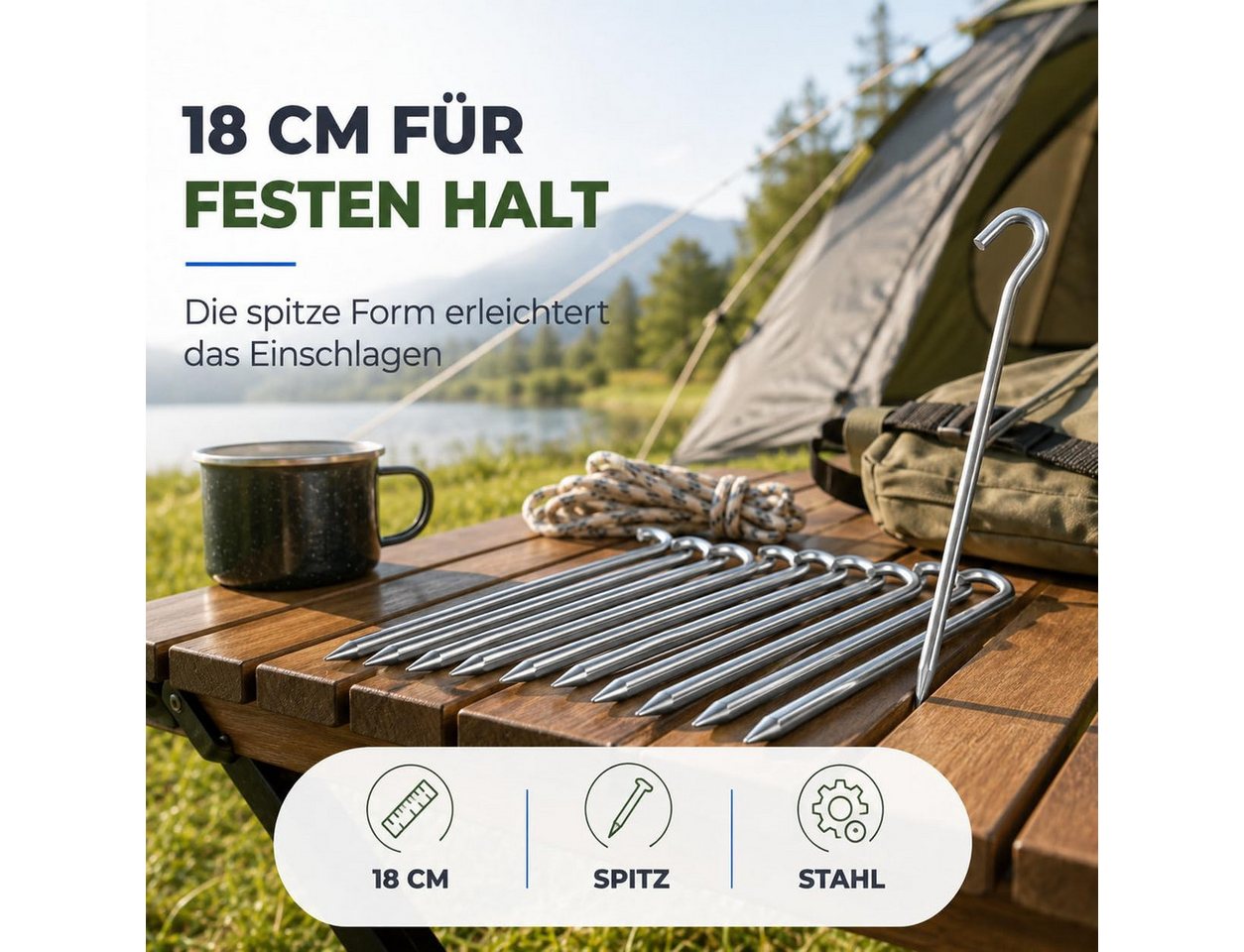 TK Gruppe Zelthering 20 Zeltheringe aus Stahl, 18 cm, für Camping und Garten, (1-St) – Bild 3 von 5