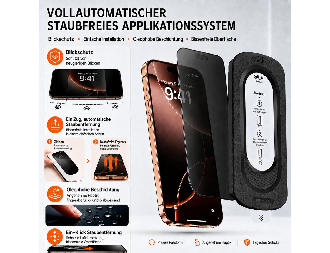 TK-Handel Displayschutzfolie panzerglas 9H Blickschutz Schutzglas Schutzfolie Glas Folie für iPhone 16E iPhone 17E, Displayschutzfolie, Displayschutz, Hartglas, – Bild 2 von 5