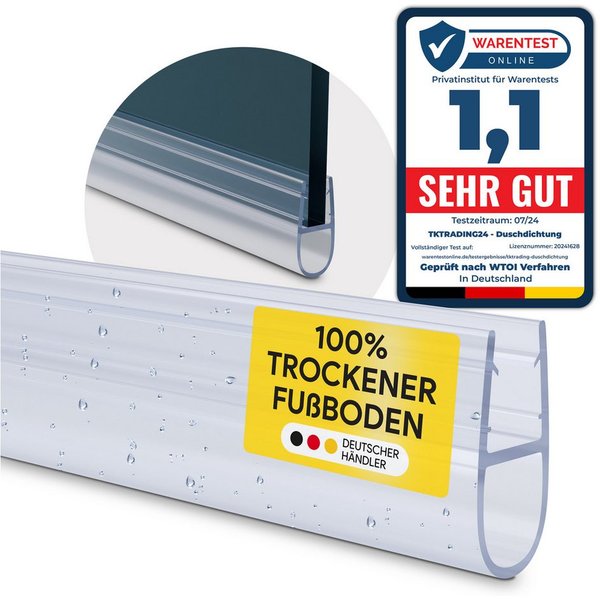 tktrading24 Duschdichtung PVC Ersatzdichtung Duschkabine Bad TYP-7 200cm Glasstärke 6-10mm, L: 200 cm