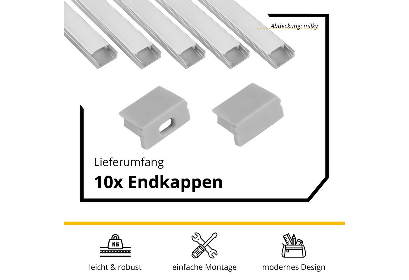 tktrading24 LED-Stripe-Profil 5x A15 LED Profil 2m - Silber inkl. Abdeckung, Halter & Endkappen – Bild 3 von 5