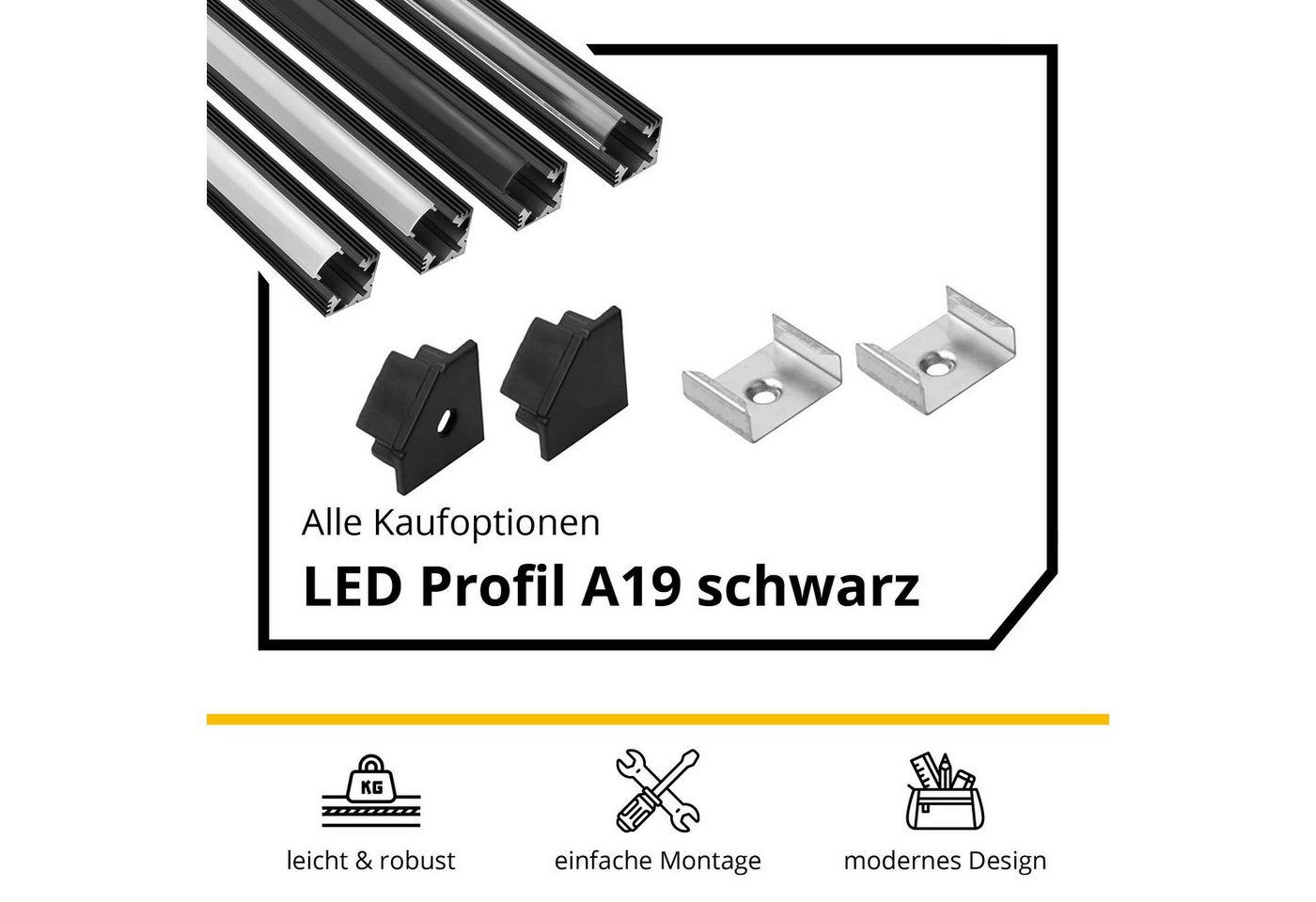 tktrading24 LED-Stripe-Profil A19 LED Profil Schwarz mit Abdeckung - Premium Eckprofil 90° – Bild 3 von 5