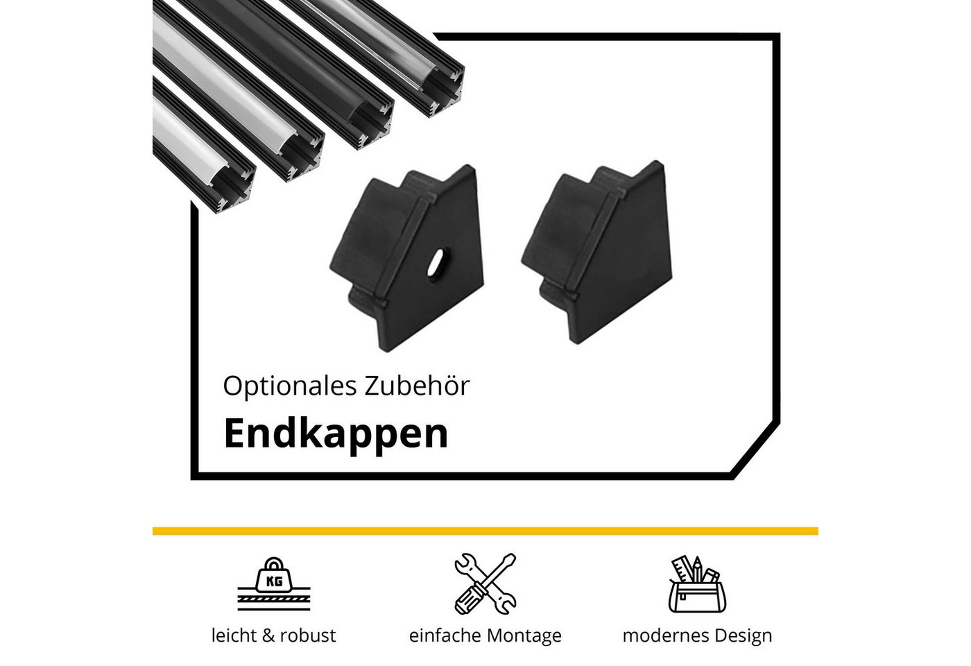 tktrading24 LED-Stripe-Profil A19 LED Profil Schwarz mit Abdeckung - Premium Eckprofil 90° – Bild 5 von 5