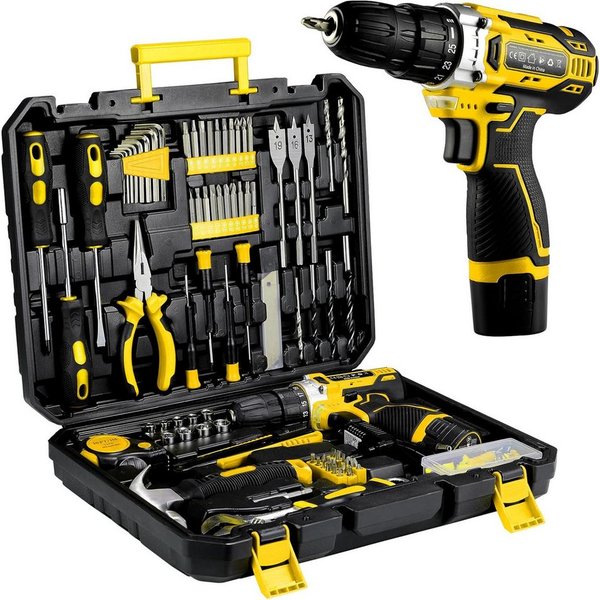 TLGREEN Akku-Bohrschrauber,12V Akkuschrauber Set,Akkubohrer mit 138PCS Werkzeugkoffer, max. 1500 U/min, (Set, 25+1 Drehmomentstufen + 2-Gang-Getriebe, LED Licht