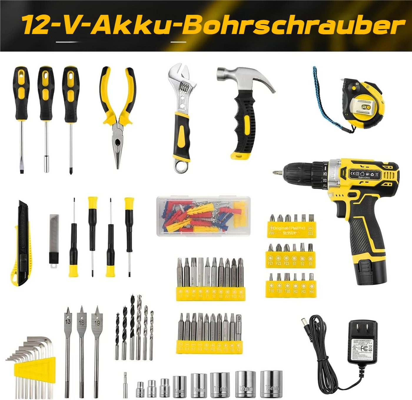 TLGREEN Akku-Bohrschrauber,12V Akkuschrauber Set,Akkubohrer mit 138PCS Werkzeugkoffer, max. 1500 U/min, (Set, 25+1 Drehmomentstufen + 2-Gang-Getriebe, LED Licht – Bild 5 von 5