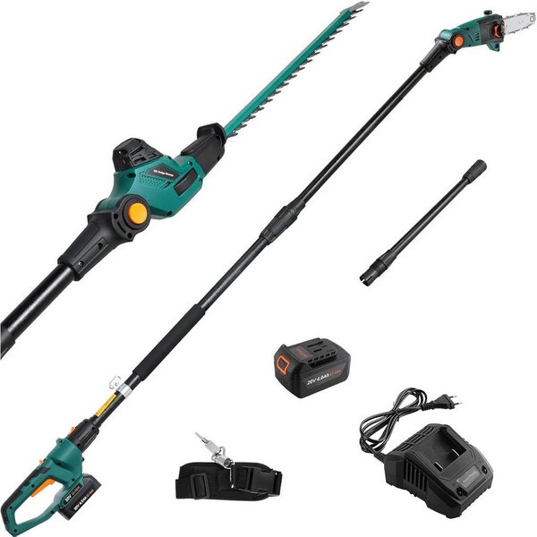 TLGREEN Akku-Heckenschere,2-in-1 Hochentaster Heckenschere, bis 3,00 m Arbeitshöhe, (Verstellbarer Schnittwinkel, Arbeitshöhe über 3m), Kettensäge mit Akku 4000