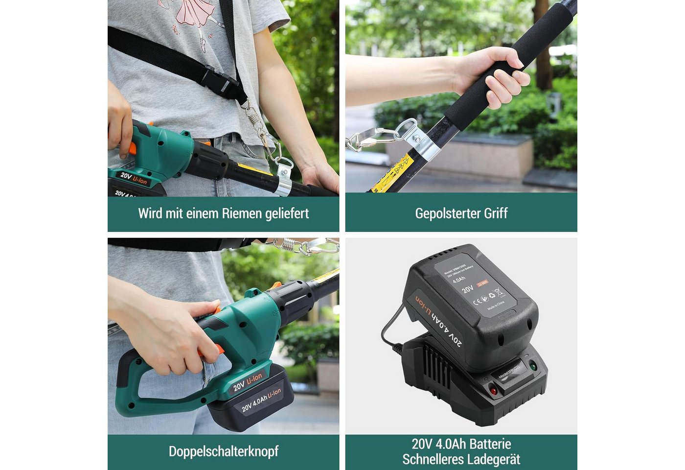 TLGREEN Akku-Heckenschere,2-in-1 Hochentaster Heckenschere, bis 3,00 m Arbeitshöhe, (Verstellbarer Schnittwinkel, Arbeitshöhe über 3m), Kettensäge mit Akku 4000 – Bild 5 von 5