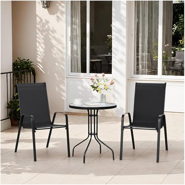 TLGREEN Balkonset 3-teiliges Gartenmöbel-Set,Balkonmöbel Set,Bistroset, (Gartenmöbel-Set, mit Terassentisch Rund (Gehärtetes Glas) + 2 Stapelstuhl), Für Terrass