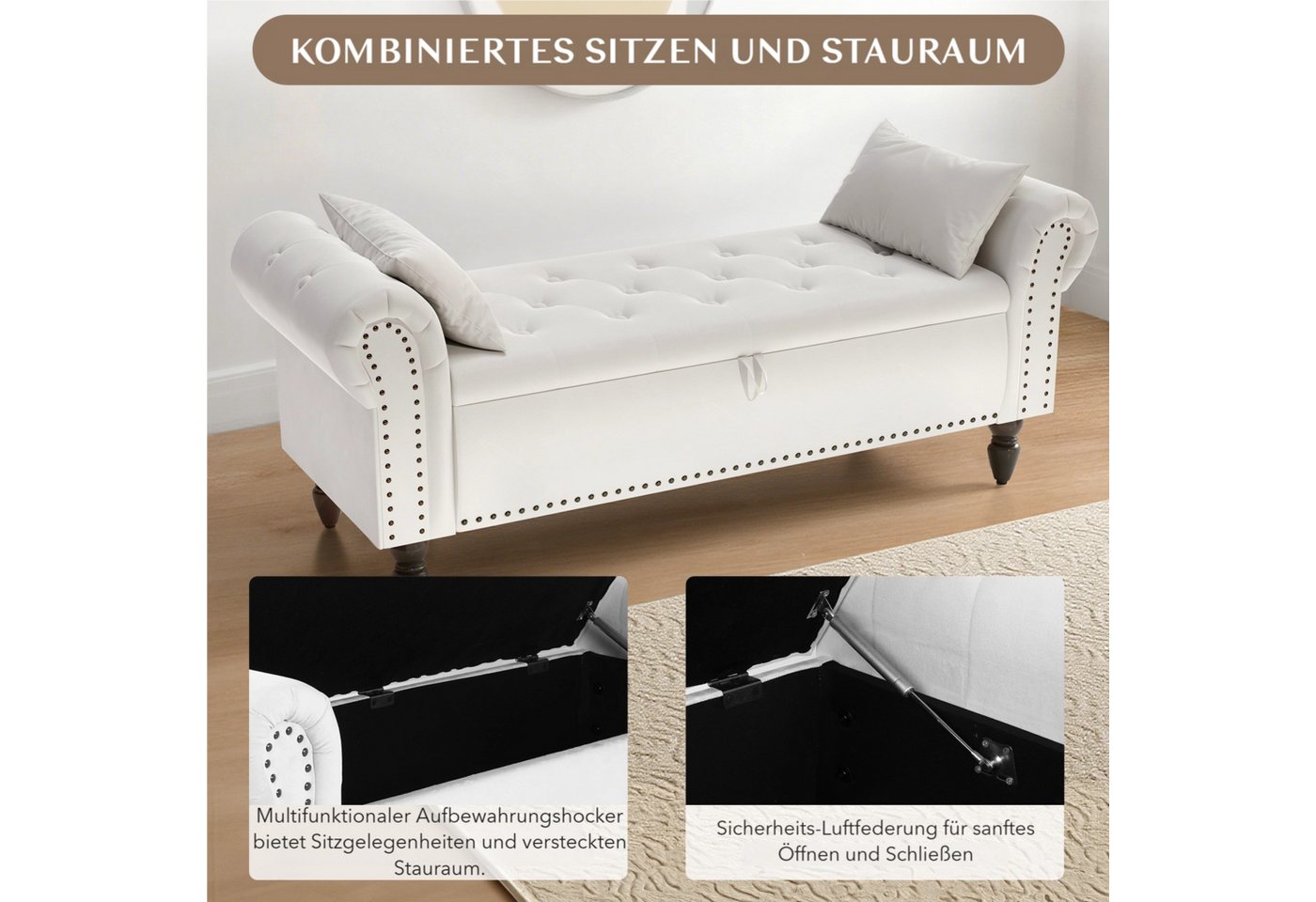 TLGREEN Bettbank Doppelter Hocker mit Stauraum, (Samt,Eleganz und Komfort mit Stauraum), Multifunktionsbank für Wohnzimmer,Schlafzimmer – Bild 3 von 5