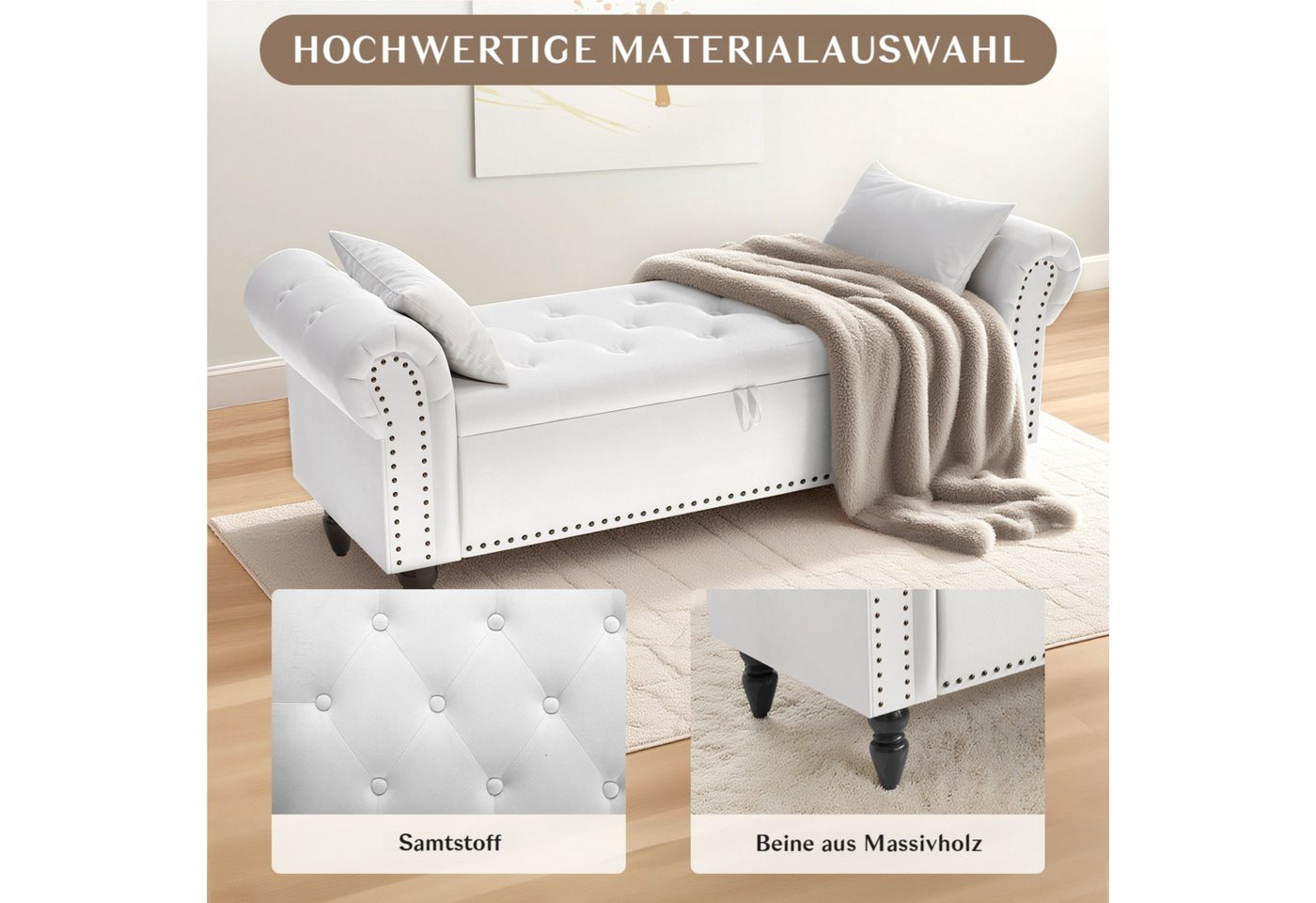 TLGREEN Bettbank Doppelter Hocker mit Stauraum, (Samt,Eleganz und Komfort mit Stauraum), Multifunktionsbank für Wohnzimmer,Schlafzimmer – Bild 5 von 5