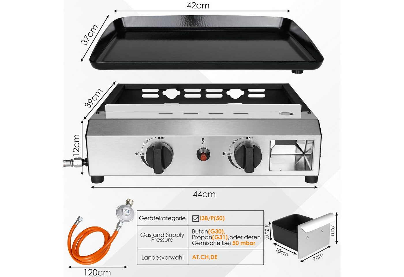 TLGREEN Camping-Gasgrill,Tischgasgrill mit Gusseisenplatte, Tragbarer Camping Grill mit 2/3 Brennern, Ideal für Balkon, Garten, Picknick & Outdoor BBQ – Bild 2 von 5