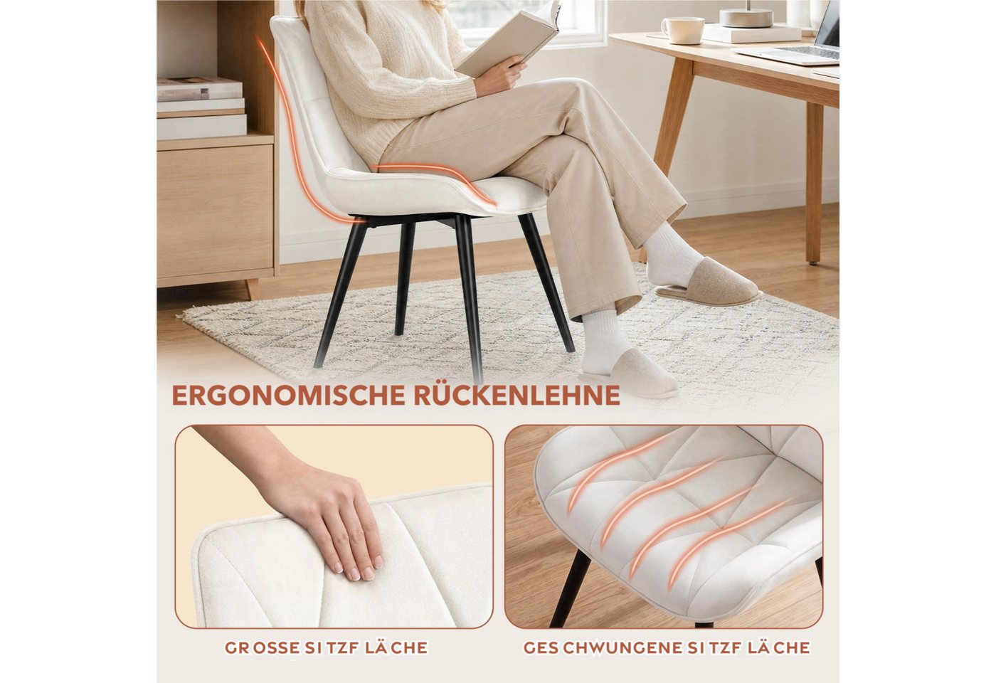 TLGREEN Esszimmerstuhl 2/4/6er set,Küchenstuhl gepolstert mit Rückenlehne, (Polsterstühle aus Samt,mit Metallbeinen,bis 170 kg belastbar, 2 St), für Wohnzimmer  – Bild 5 von 5