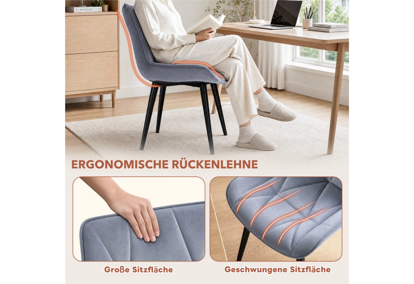 TLGREEN Esszimmerstuhl 2/4/6er set,Küchenstuhl gepolstert mit Rückenlehne, (Polsterstühle aus Samt,mit Metallbeinen,bis 170 kg belastbar, 2 St), für Wohnzimmer  – Bild 5 von 5