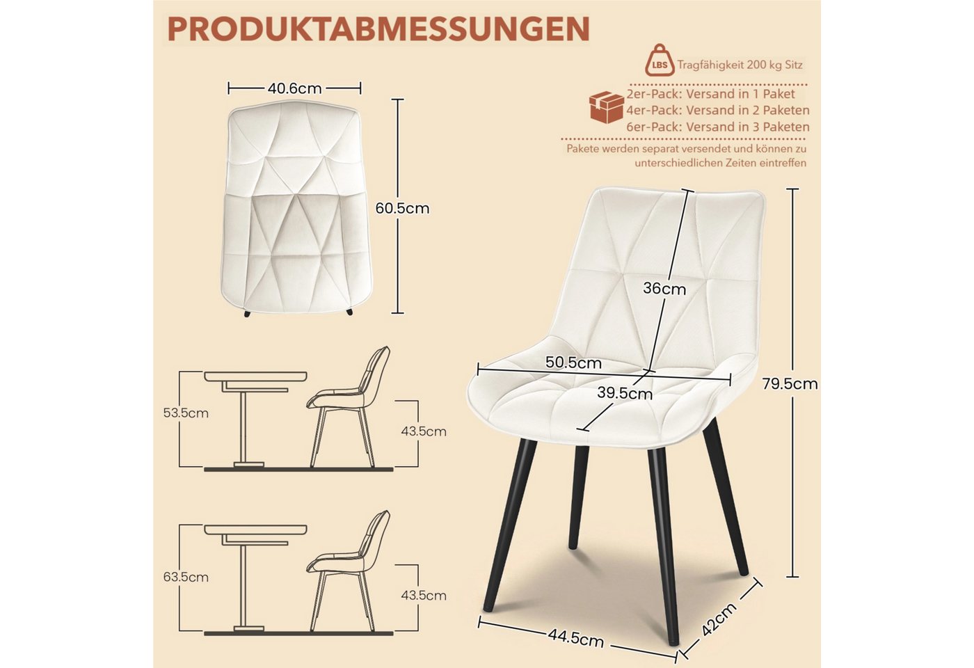 TLGREEN Esszimmerstuhl 2/4/6er set,Küchenstuhl gepolstert mit Rückenlehne, (Polsterstühle aus Samt,mit Metallbeinen,bis 170 kg belastbar, 6 St), für Wohnzimmer  – Bild 3 von 5