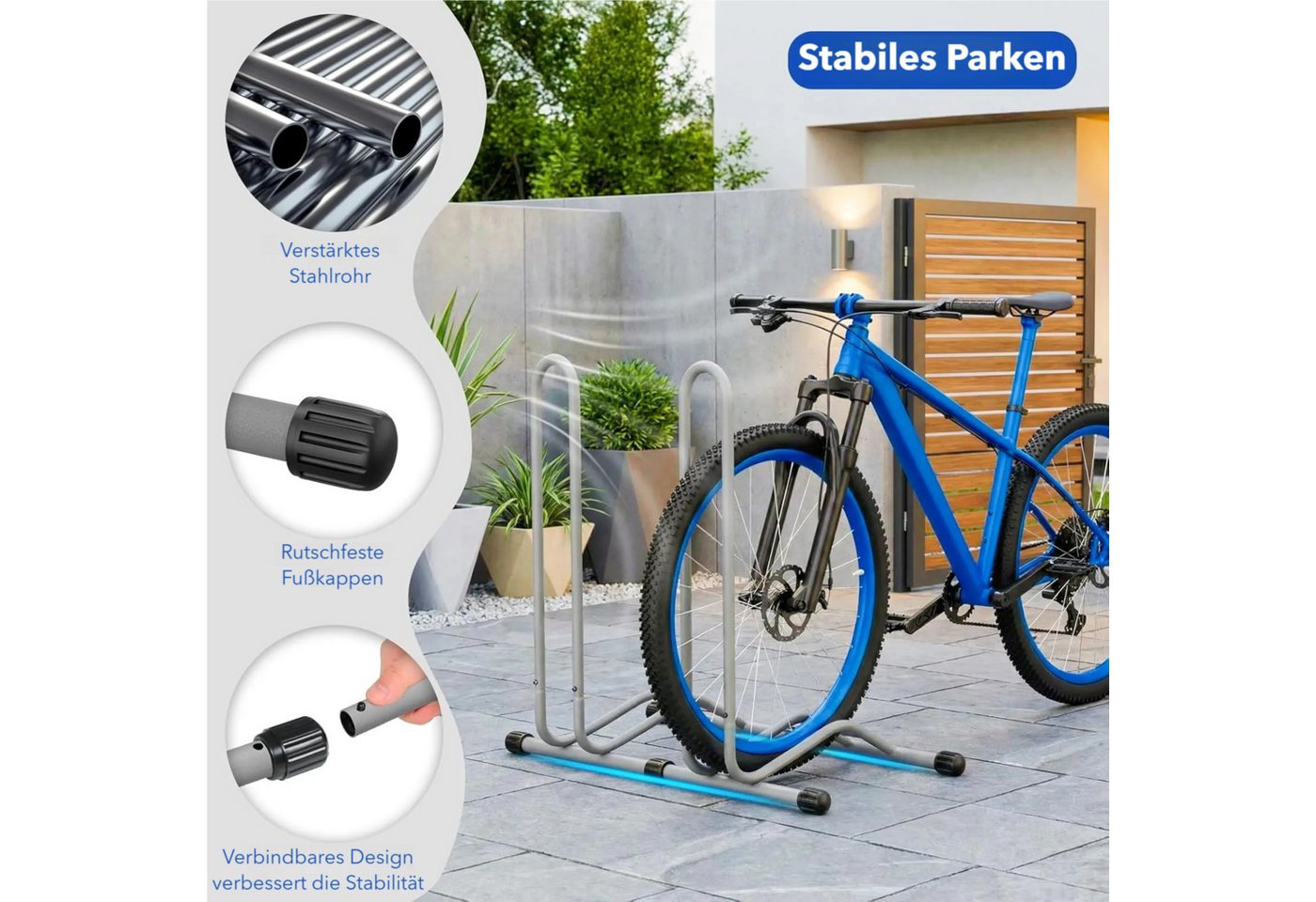 TLGREEN Fahrradständer Boden,Abnehmbar Bodenständer Fahrräder, (3-St., Reifenbreite bis 80 mm, Freistehend Fahrradhalter), Radständer für Mountainbike Rennrad M – Bild 4 von 5