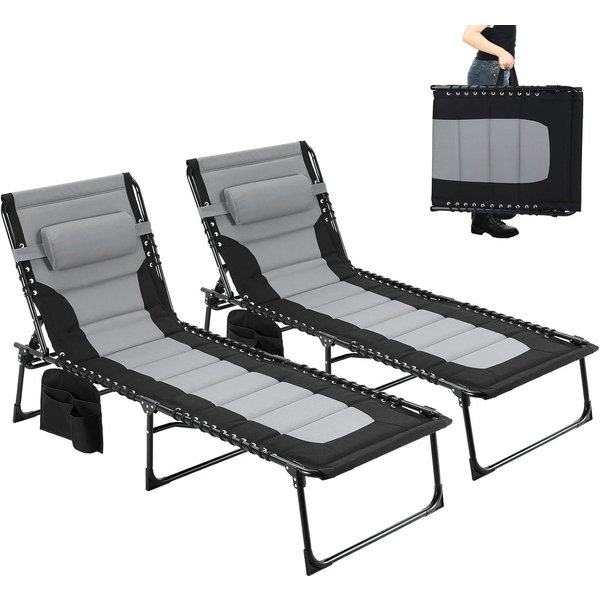 TLGREEN Gartenliege,XXL Sonnenliege klappbar,Gartenliege mit Kopfstütze, 199×66×35 cm Liegestuhl mit 5-Fach Verstellbarer Rückenlehne, 2 St., extra Große Garten