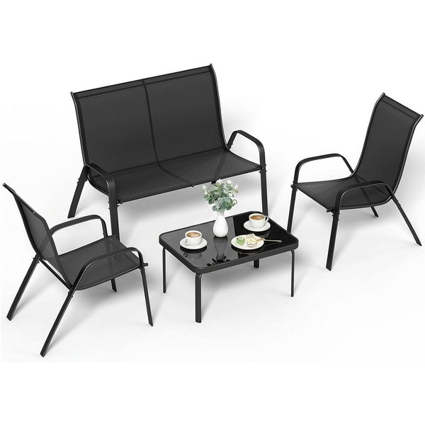 TLGREEN Gartenlounge-Set 4-teiliges Gartenmöbel Set, (Wetterfeste Sitzgruppe mit 1 Gartenbank, 2 Stühlen & 1 Glastisch, Textilene Outdoor Lounge), Modern Balkon