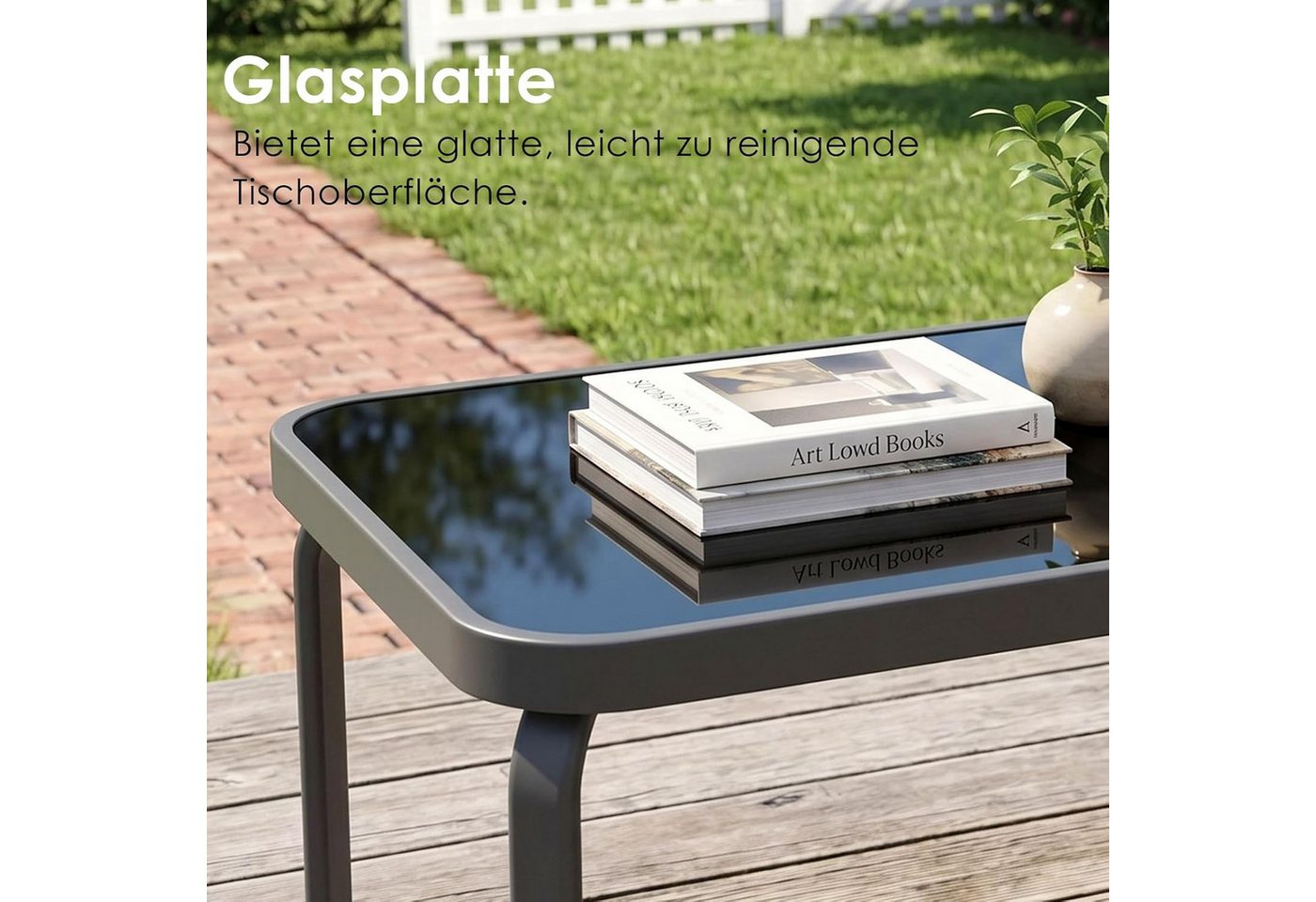 TLGREEN Gartenlounge-Set 4-teiliges Gartenmöbel Set, (Wetterfeste Sitzgruppe mit 1 Gartenbank, 2 Stühlen & 1 Glastisch, Textilene Outdoor Lounge), Modern Balkon – Bild 5 von 5