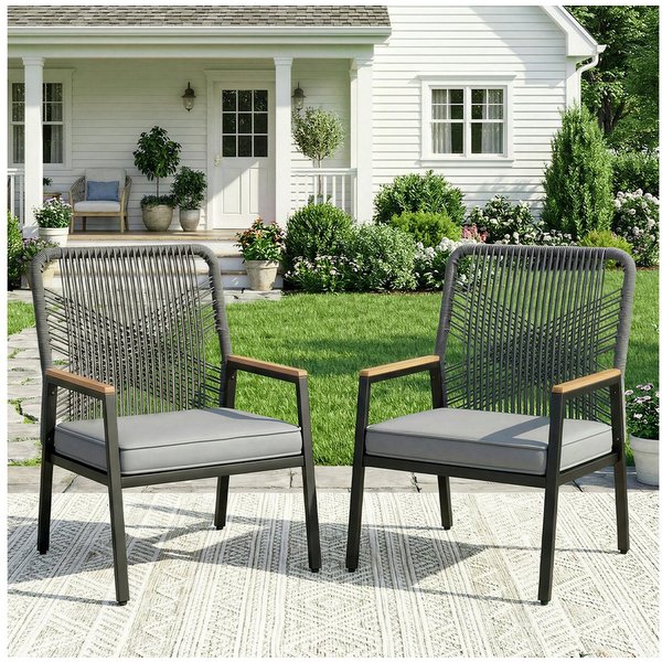 TLGREEN Gartenstuhl Eisen-Rattan Gartensessel,verbreiterter Sitz, (Balkonstühle Metall und Rattan, mit 8 cm dicken Sitzkissen, 2 St), 160 kg Belastbar für Terra
