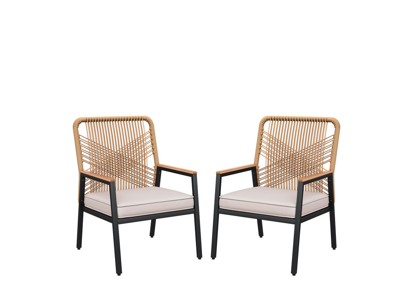 TLGREEN Gartenstuhl Eisen-Rattan Gartensessel,verbreiterter Sitz, (Balkonstühle Metall und Rattan, mit 8 cm dicken Sitzkissen, 2 St), 160 kg Belastbar für Terra – Bild 2 von 5