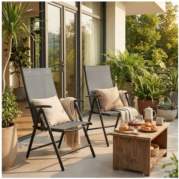 TLGREEN Gartenstuhl Hochlehner, 2/4er Set Balkonstuhl,Klappstuhl,Campingstühle (2 St), klappbar, 7-Fach verstellbare, wetterfest, aus Aluminium, Bis 120kg