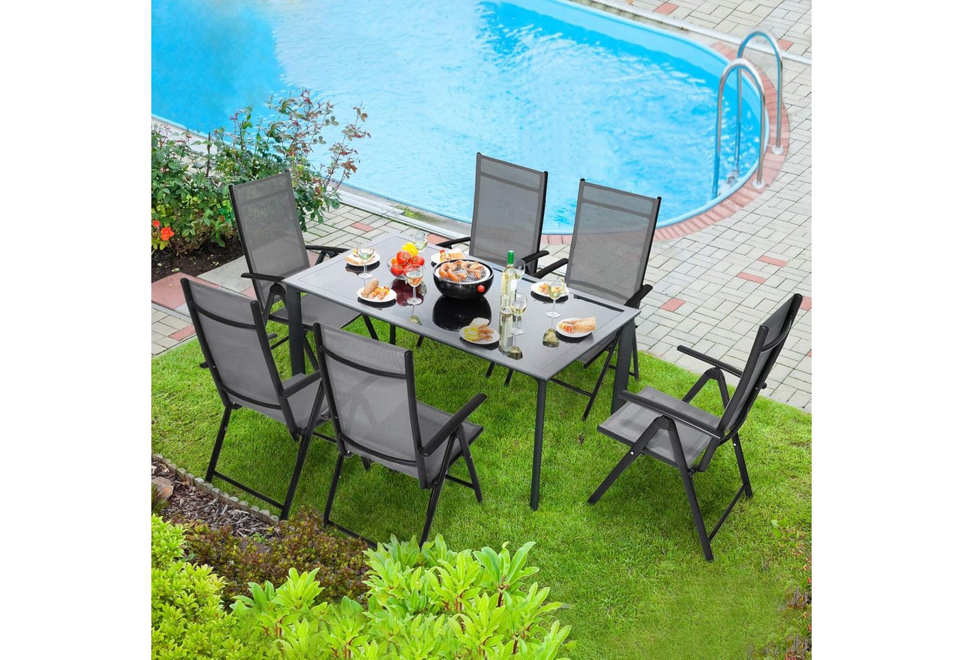 TLGREEN Gartenstuhl Hochlehner, 2/4er Set Balkonstuhl,Klappstuhl,Campingstühle (2 St), klappbar, 7-Fach verstellbare, wetterfest, aus Aluminium, Bis 120kg – Bild 2 von 5