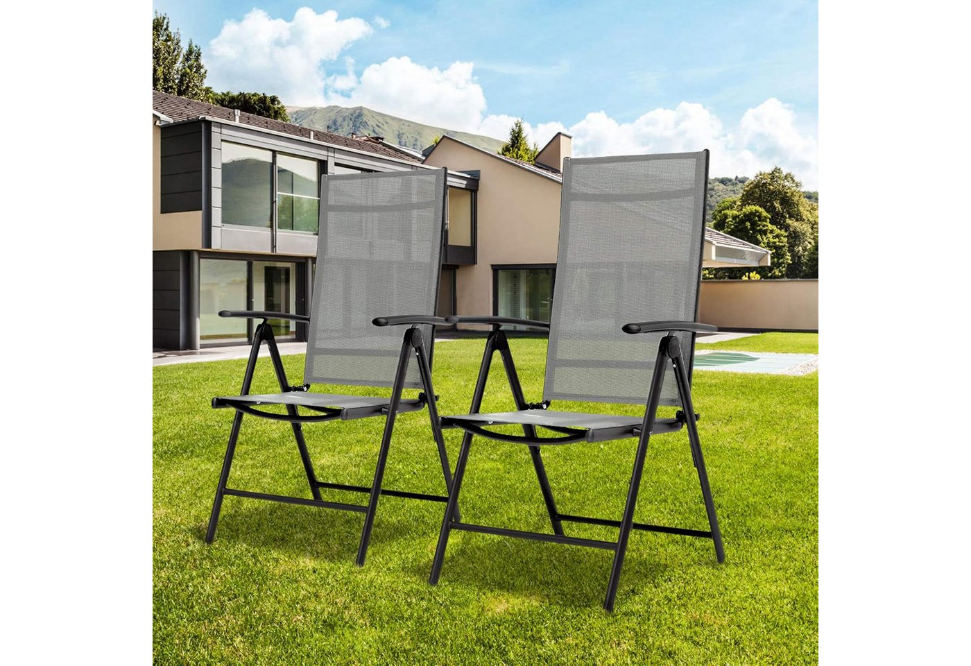 TLGREEN Gartenstuhl Hochlehner, 2/4er Set Balkonstuhl,Klappstuhl,Campingstühle (2 St), klappbar, 7-Fach verstellbare, wetterfest, aus Aluminium, Bis 120kg – Bild 4 von 5