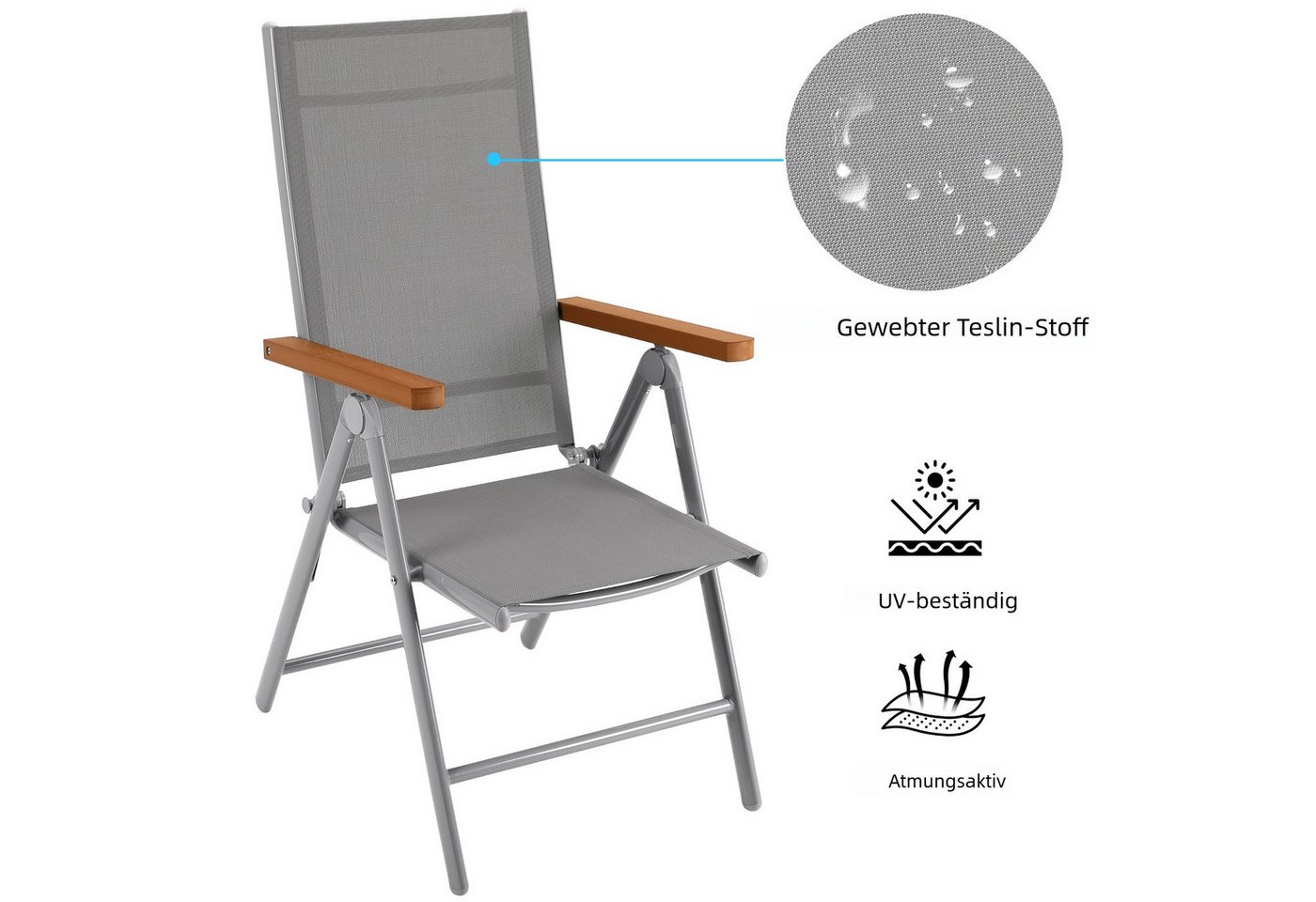 TLGREEN Gartenstuhl Hochlehner, 2/4er Set Balkonstuhl,Klappstuhl,Campingstühle (2 St), klappbar, 7-Fach verstellbare, wetterfest, aus Aluminium, Bis 120kg – Bild 4 von 5