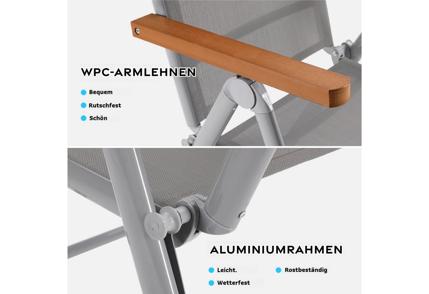 TLGREEN Gartenstuhl Hochlehner, 2/4er Set Balkonstuhl,Klappstuhl,Campingstühle (2 St), klappbar, 7-Fach verstellbare, wetterfest, aus Aluminium, Bis 120kg – Bild 5 von 5