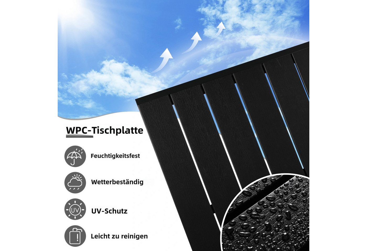 TLGREEN Gartentisch 110x70cm WPC Balkontisch,Rechteckiger Terrassentisch, Esstisch Outdoor (Hitze- und Wetterbeständig, rutschfest, Brettbreite 9cm) – Bild 3 von 5