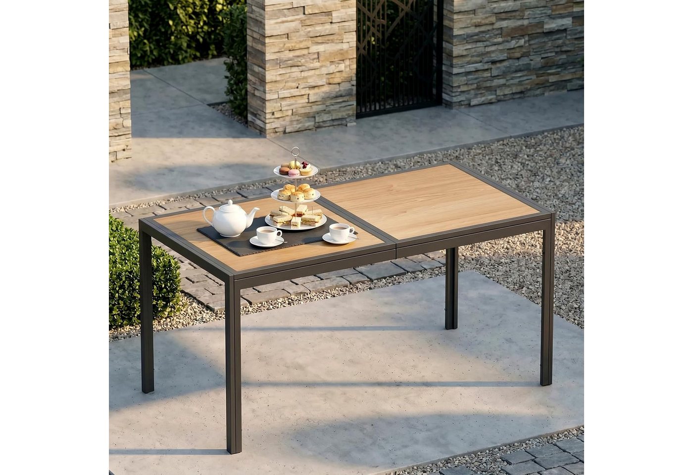 TLGREEN Gartentisch Groß, 150×80×72 cm DPC Balkontisch, (Rechteckiger Terrassentisch mit Metallgestell), Esstisch Outdoor für Garten, Balkon, Terrasse,Innenräum – Bild 2 von 5
