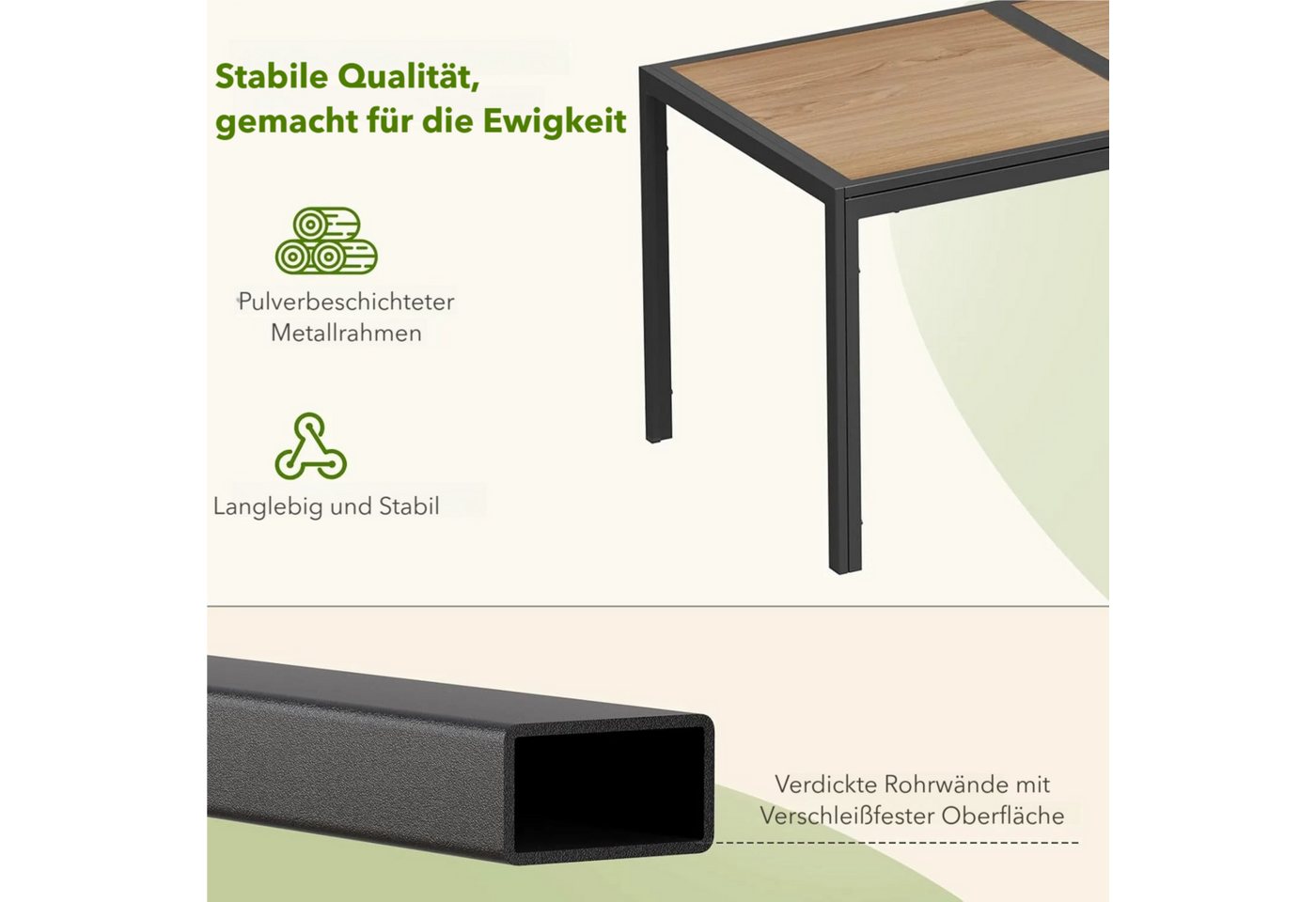 TLGREEN Gartentisch Groß, 150×80×72 cm DPC Balkontisch, (Rechteckiger Terrassentisch mit Metallgestell), Esstisch Outdoor für Garten, Balkon, Terrasse,Innenräum – Bild 5 von 5